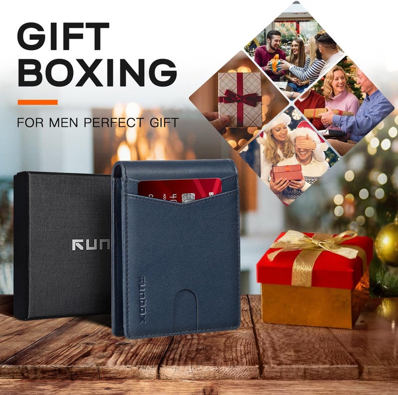 RUNBOX Wallet for Men Slim Leather Bifold RFID Blocking Minimalist Front Pocket Design with Gift Box - Image 3